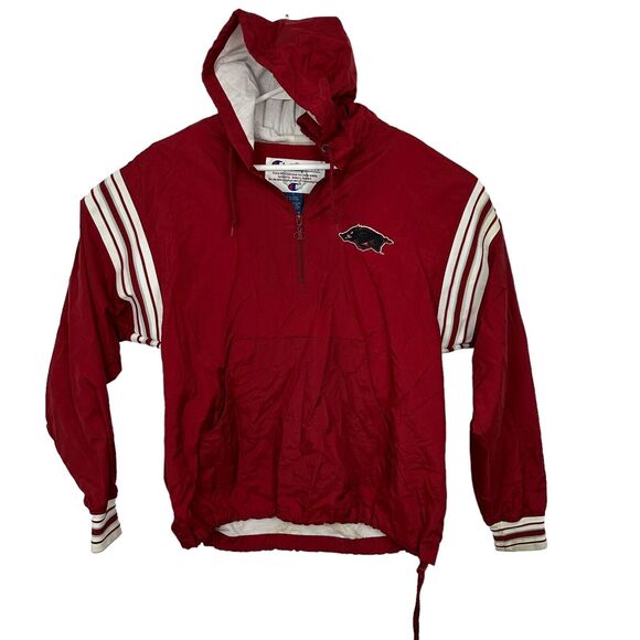 Champion Arkansas Razorbacks Windbreaker Jacket Anorak Vintage 90s Mens Sz S Red - Picture 1 of 9